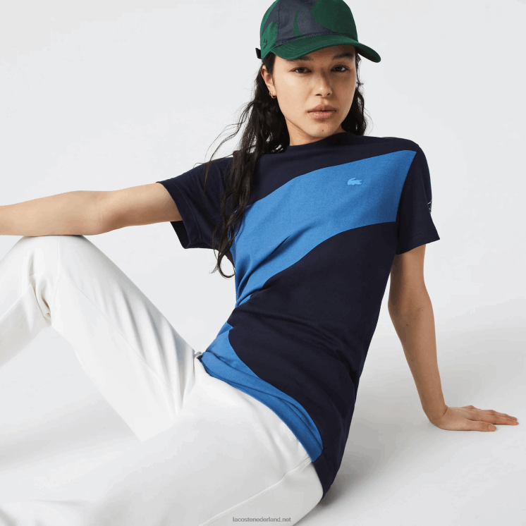 Lacoste sport x theo curin jersey t-shirt met grafische print 0828H944 marineblauw wit vll vrouwen