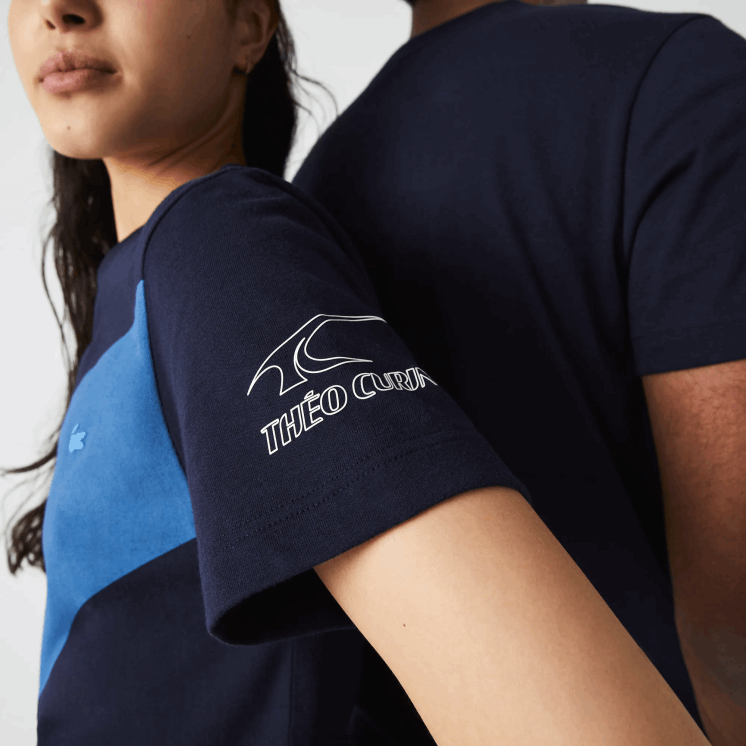 Lacoste sport x theo curin jersey t-shirt met grafische print 0828H944 marineblauw wit vll vrouwen