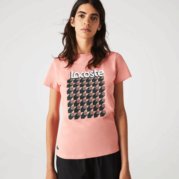 Lacoste sportief ademend T-shirt met pied-de-poule-patroon 0828H2596 roze wit groen qzc vrouwen