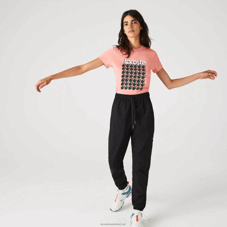 Lacoste sportief ademend T-shirt met pied-de-poule-patroon 0828H2596 roze wit groen qzc vrouwen
