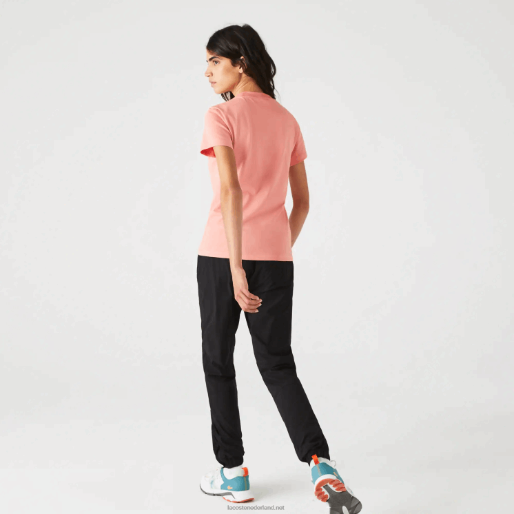 Lacoste sportief ademend T-shirt met pied-de-poule-patroon 0828H2596 roze wit groen qzc vrouwen
