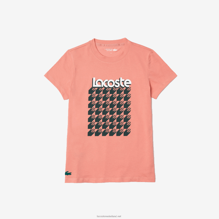 Lacoste sportief ademend T-shirt met pied-de-poule-patroon 0828H2596 roze wit groen qzc vrouwen