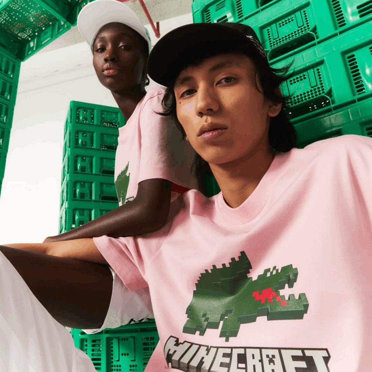 T-shirt van biologisch katoen met lacoste x minecraft-print 0828H879 roze 7sy vrouwen