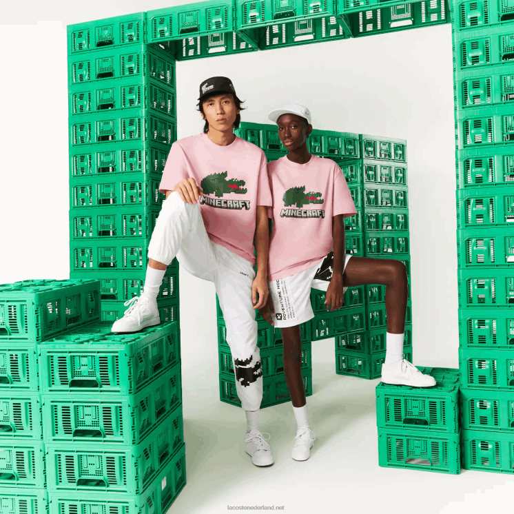 T-shirt van biologisch katoen met lacoste x minecraft-print 0828H879 roze 7sy vrouwen