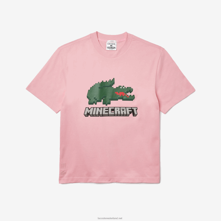 T-shirt van biologisch katoen met lacoste x minecraft-print 0828H879 roze 7sy vrouwen