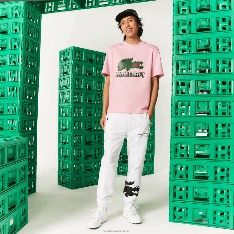 T-shirt van biologisch katoen met lacoste x minecraft-print 0828H879 roze 7sy vrouwen