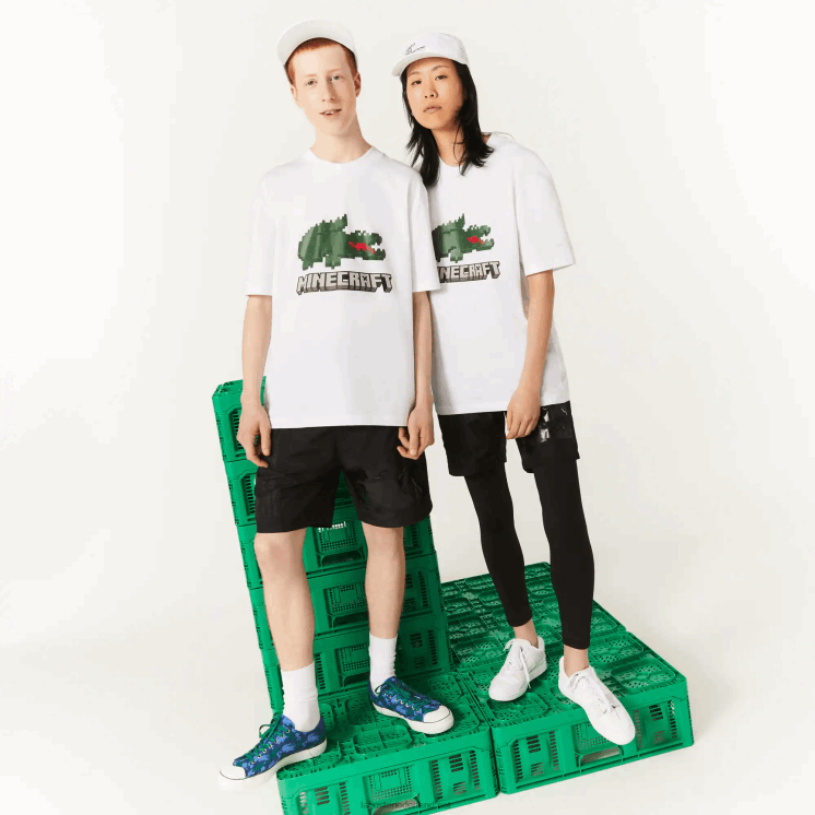 T-shirt van biologisch katoen met lacoste x minecraft-print 0828H880 wit 001 vrouwen
