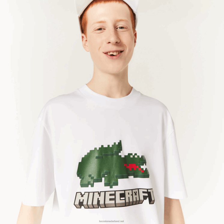 T-shirt van biologisch katoen met lacoste x minecraft-print 0828H880 wit 001 vrouwen