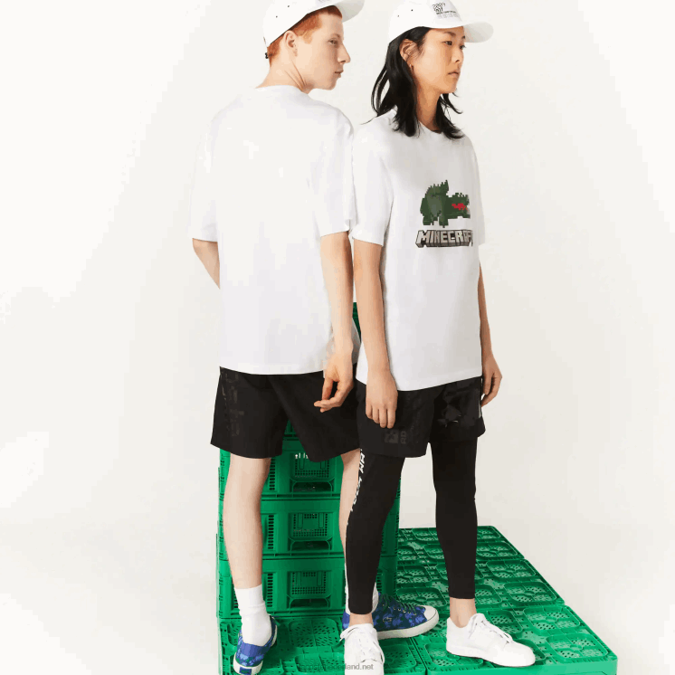 T-shirt van biologisch katoen met lacoste x minecraft-print 0828H880 wit 001 vrouwen