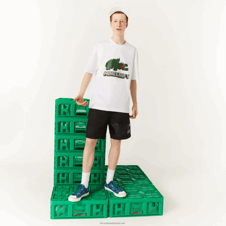 T-shirt van biologisch katoen met lacoste x minecraft-print 0828H880 wit 001 vrouwen