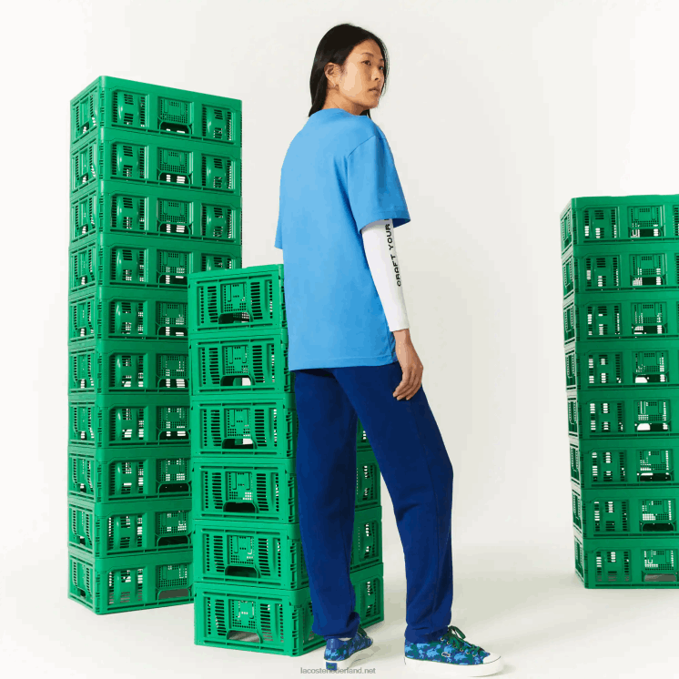 T-shirt van biologisch katoen met lacoste x minecraft-print 0828H881 blauw l99 vrouwen