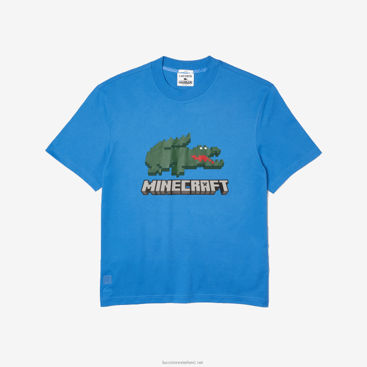 T-shirt van biologisch katoen met lacoste x minecraft-print 0828H881 blauw l99 vrouwen