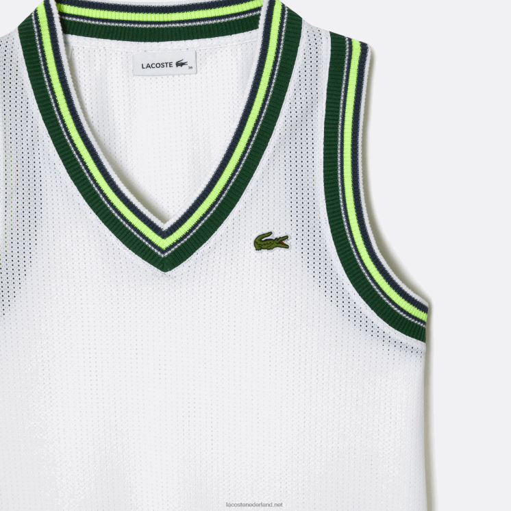 Lacoste contrasterende tanktop met v-hals 0828H2442 wit 001 vrouwen