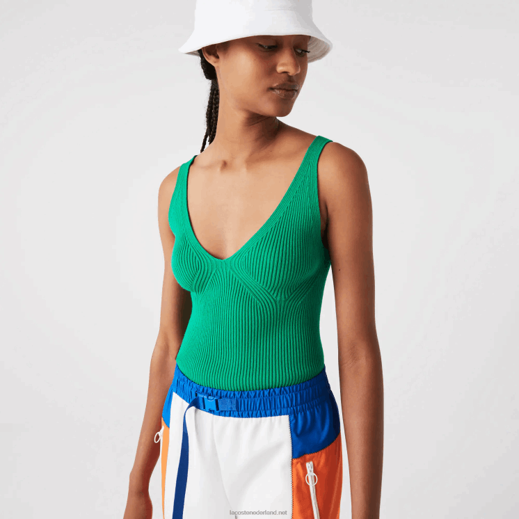 Lacoste naadloze geribbelde gebreide tanktop 0828H2647 groene lm vrouwen