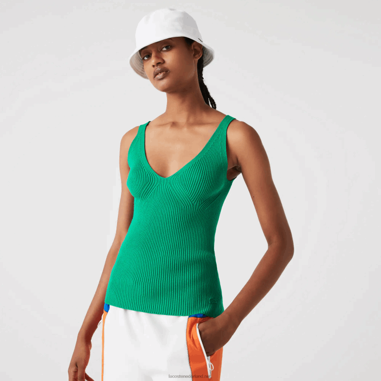 Lacoste naadloze geribbelde gebreide tanktop 0828H2647 groene lm vrouwen