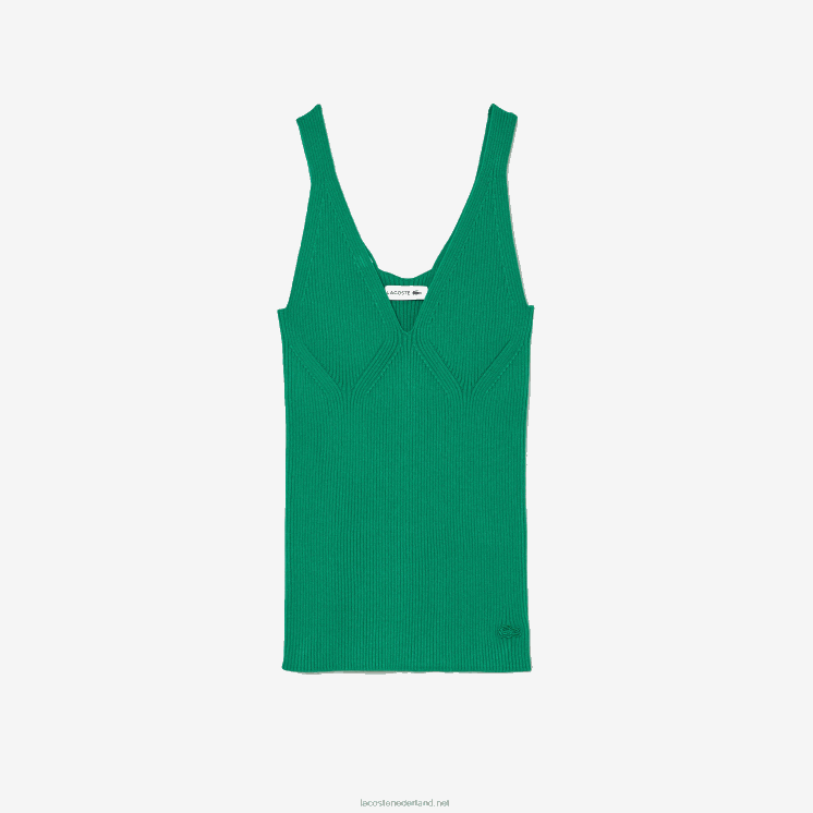 Lacoste naadloze geribbelde gebreide tanktop 0828H2647 groene lm vrouwen