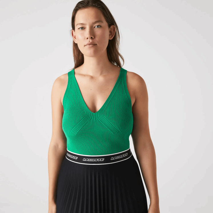 Lacoste naadloze geribbelde gebreide tanktop 0828H2647 groene lm vrouwen