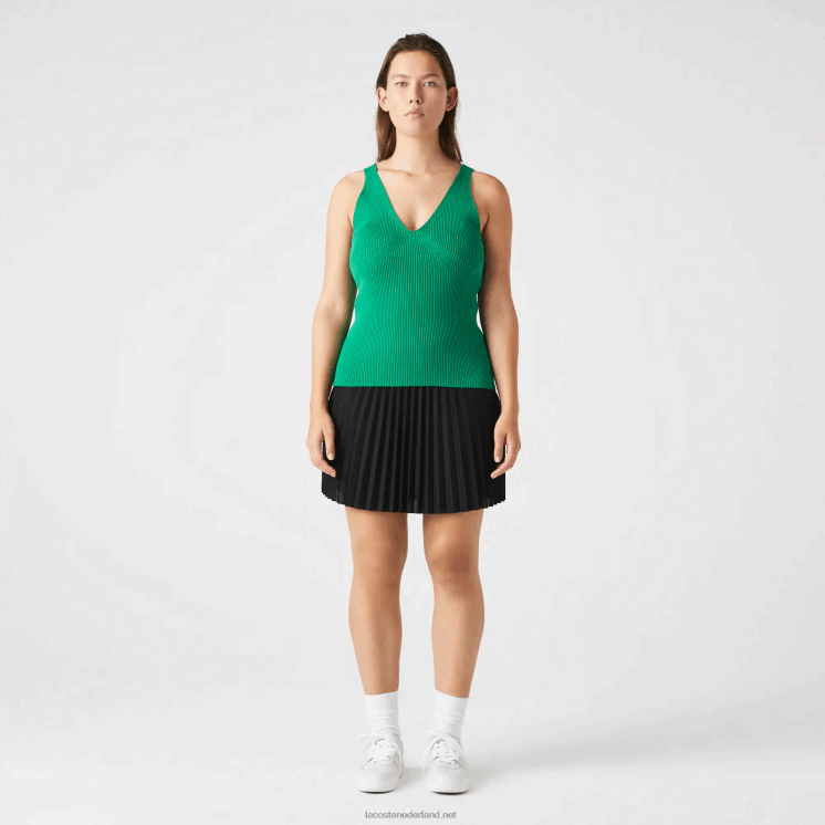 Lacoste naadloze geribbelde gebreide tanktop 0828H2647 groene lm vrouwen