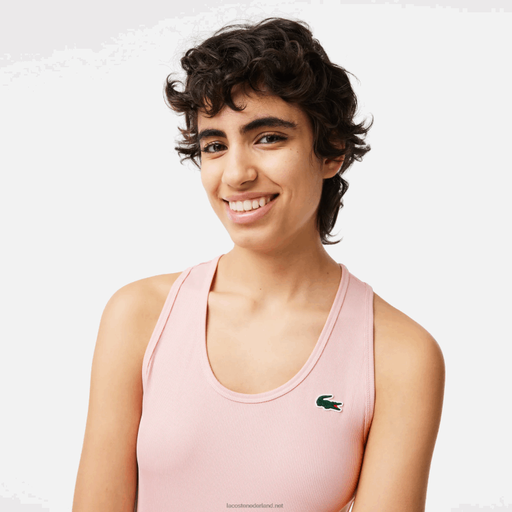 Lacoste sport slim fit geribbelde tanktop 0828H2388 roze kf9 vrouwen