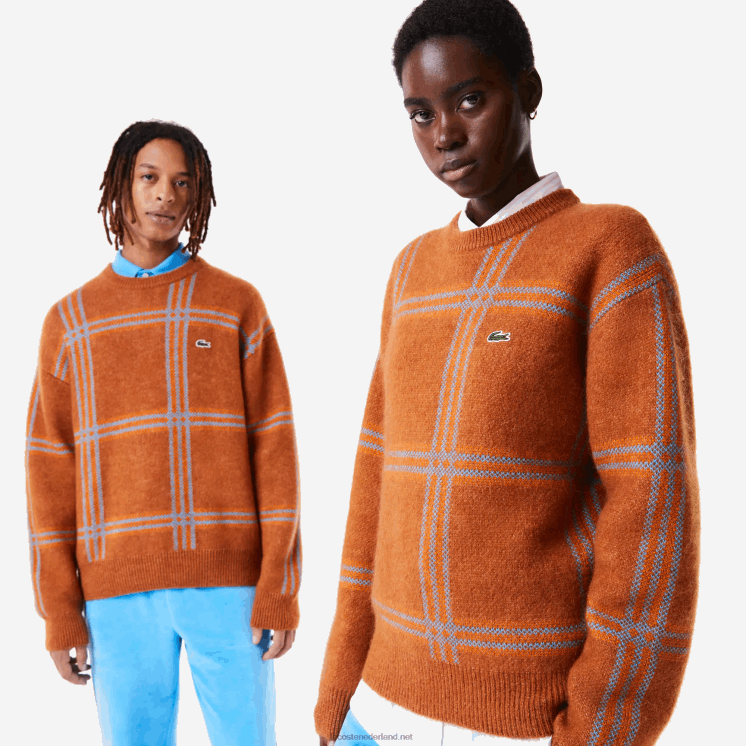 Lacoste Trui van wolmix met relaxte pasvorm en tartanpatroon 0828H1426 bruin blauw oranje vn2 vrouwen