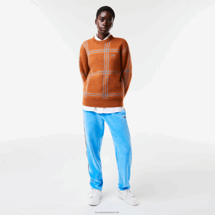 Lacoste Trui van wolmix met relaxte pasvorm en tartanpatroon 0828H1426 bruin blauw oranje vn2 vrouwen