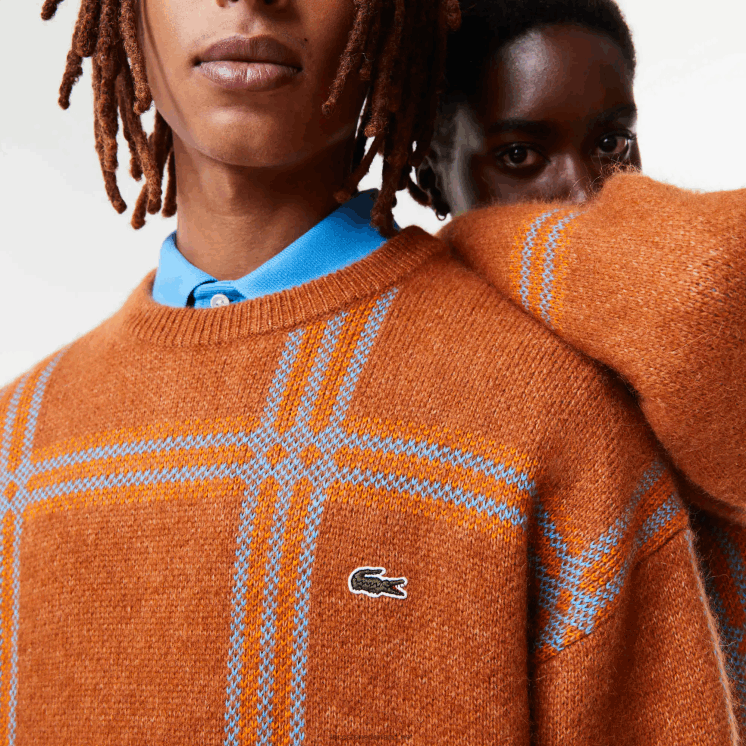 Lacoste Trui van wolmix met relaxte pasvorm en tartanpatroon 0828H1426 bruin blauw oranje vn2 vrouwen