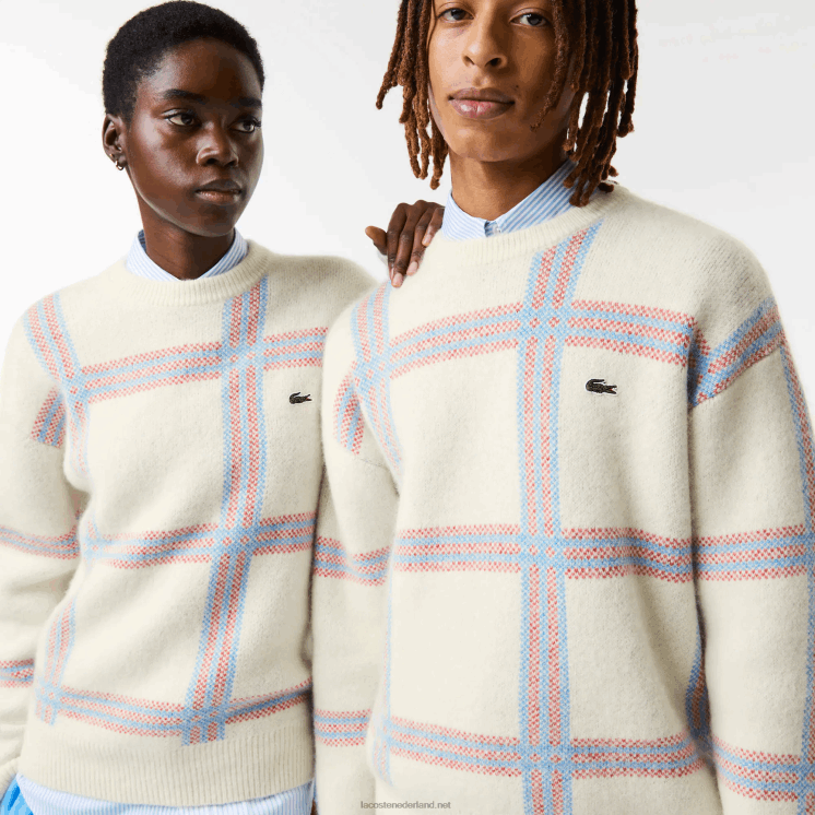 Lacoste Trui van wolmix met relaxte pasvorm en tartanpatroon 0828H1427 wit rood blauw 7d1 vrouwen