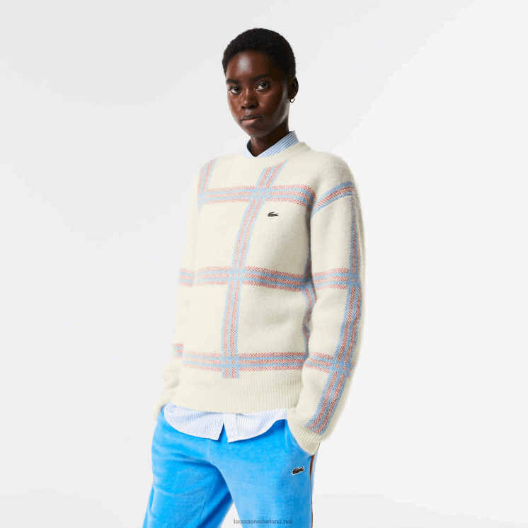Lacoste Trui van wolmix met relaxte pasvorm en tartanpatroon 0828H1427 wit rood blauw 7d1 vrouwen
