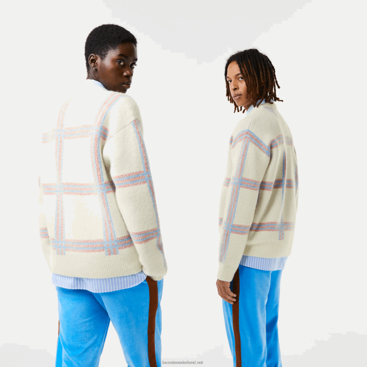 Lacoste Trui van wolmix met relaxte pasvorm en tartanpatroon 0828H1427 wit rood blauw 7d1 vrouwen