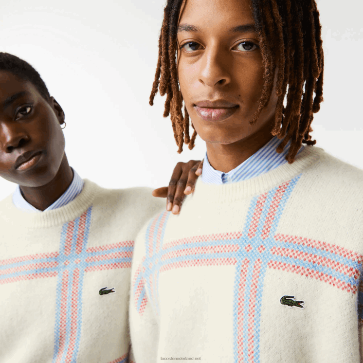 Lacoste Trui van wolmix met relaxte pasvorm en tartanpatroon 0828H1427 wit rood blauw 7d1 vrouwen