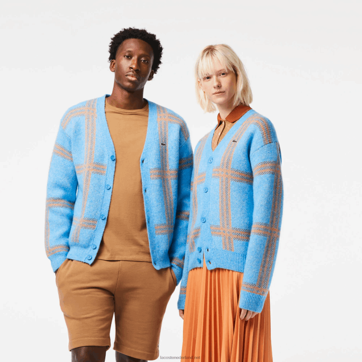 Lacoste Wollen vest met tartan patroon 0828H1394 blauw oranje bruin 7cz vrouwen