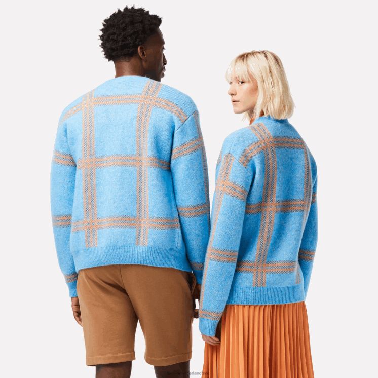 Lacoste Wollen vest met tartan patroon 0828H1394 blauw oranje bruin 7cz vrouwen