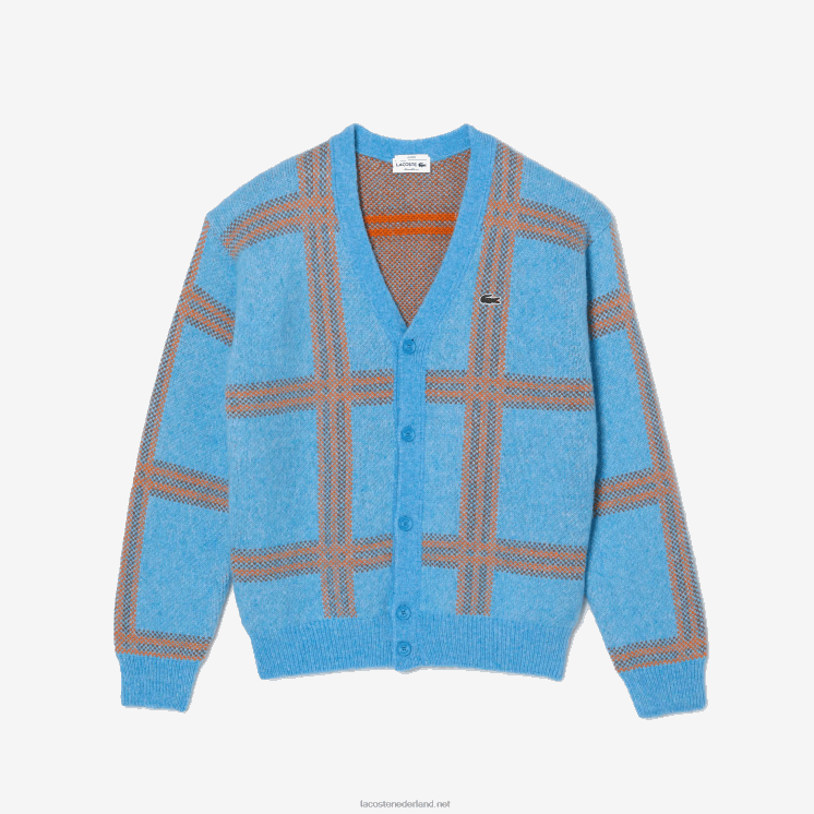 Lacoste Wollen vest met tartan patroon 0828H1394 blauw oranje bruin 7cz vrouwen