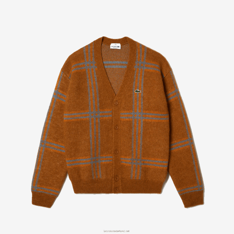 Lacoste Wollen vest met tartan patroon 0828H1395 bruin blauw oranje vn2 vrouwen