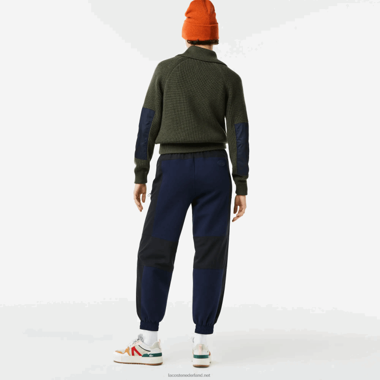 Lacoste colorblock sweater met rits en truckerhals 0828H2656 kaki groen marineblauw u74 vrouwen