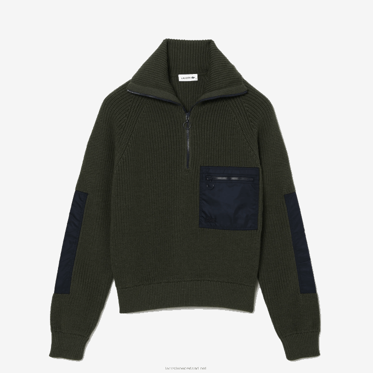 Lacoste colorblock sweater met rits en truckerhals 0828H2656 kaki groen marineblauw u74 vrouwen