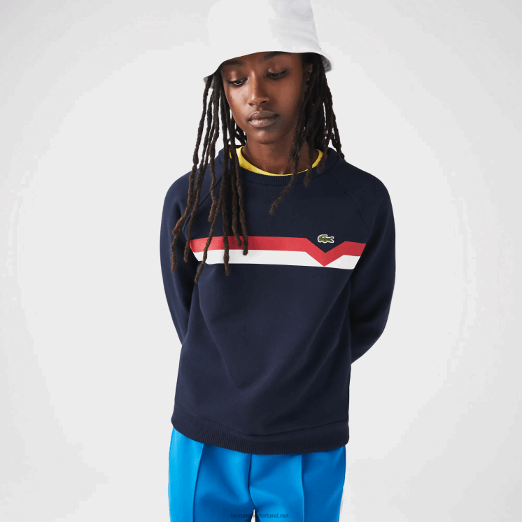 Lacoste gemaakt in frankrijk colorblock trui van biologisch katoen 0828H2607 marineblauw wit rood tre vrouwen