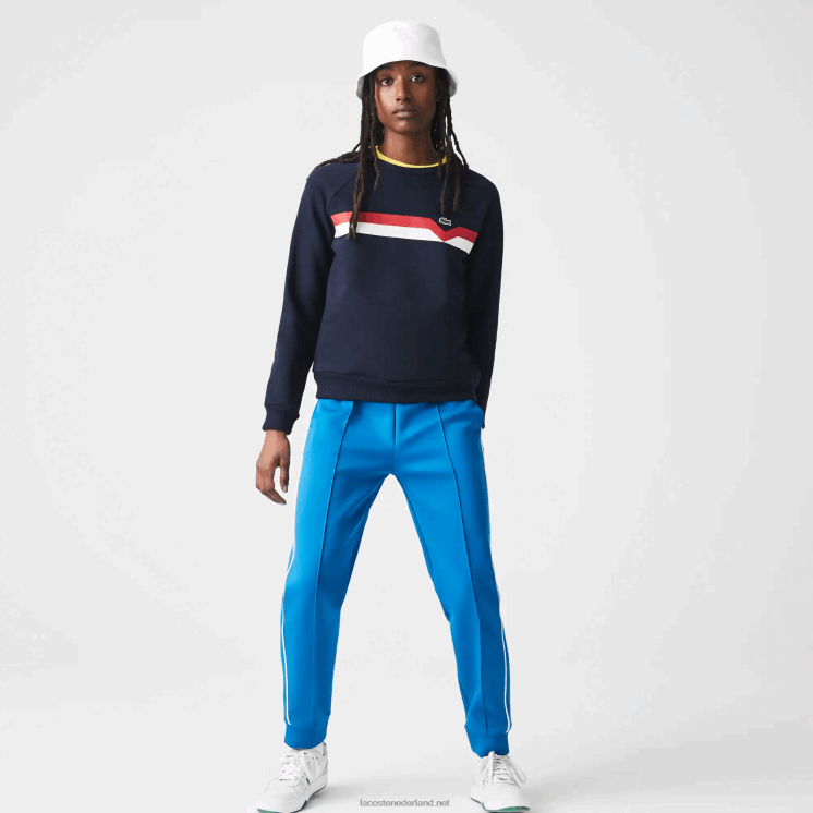 Lacoste gemaakt in frankrijk colorblock trui van biologisch katoen 0828H2607 marineblauw wit rood tre vrouwen