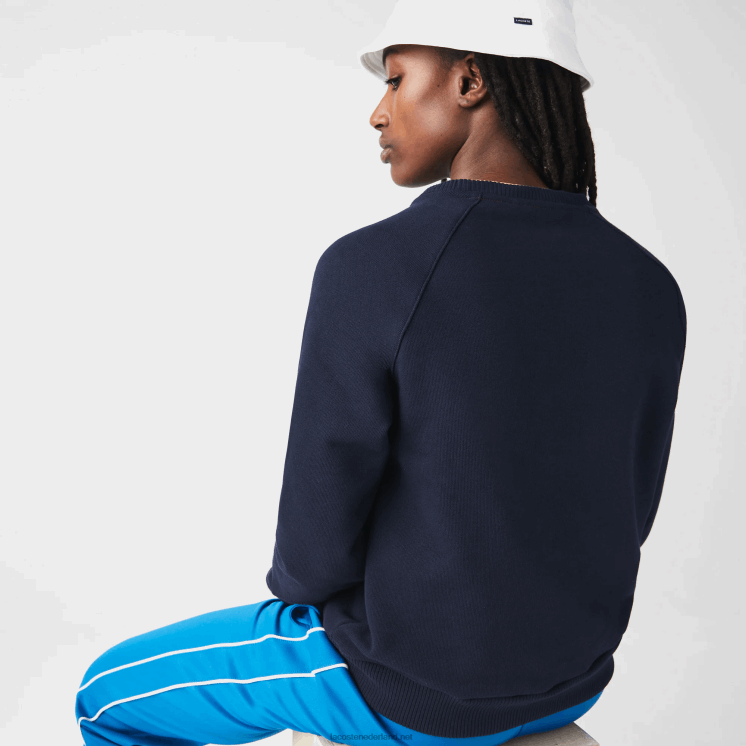 Lacoste gemaakt in frankrijk colorblock trui van biologisch katoen 0828H2607 marineblauw wit rood tre vrouwen