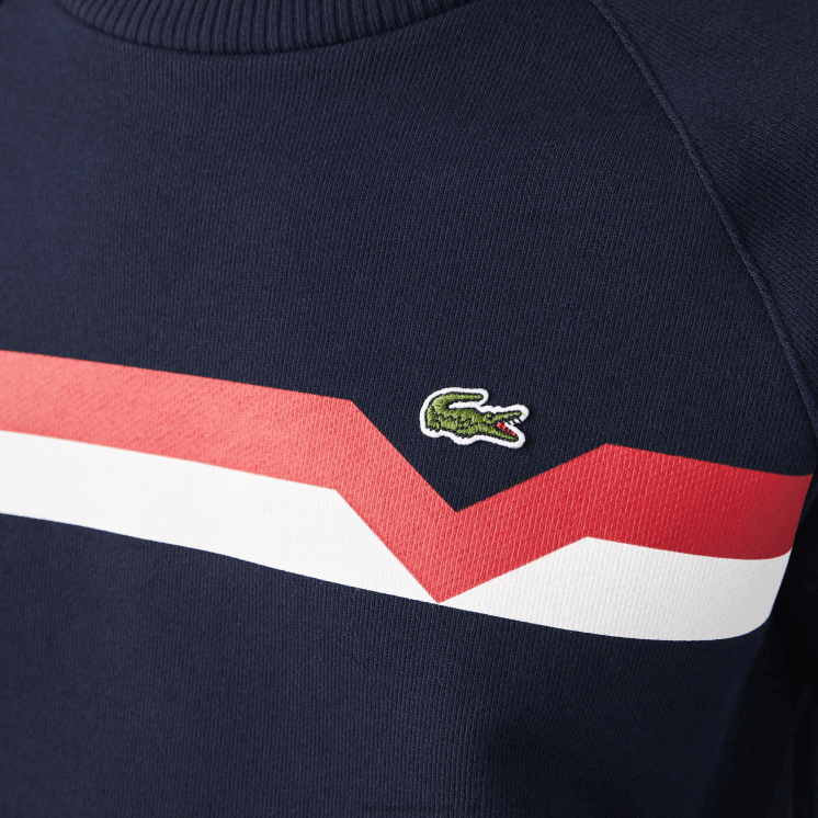 Lacoste gemaakt in frankrijk colorblock trui van biologisch katoen 0828H2607 marineblauw wit rood tre vrouwen