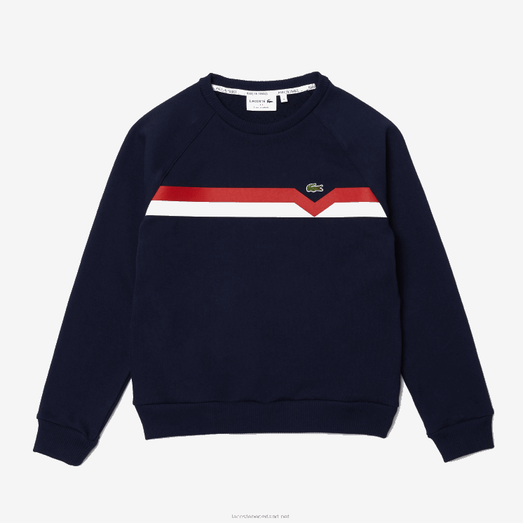 Lacoste gemaakt in frankrijk colorblock trui van biologisch katoen 0828H2607 marineblauw wit rood tre vrouwen