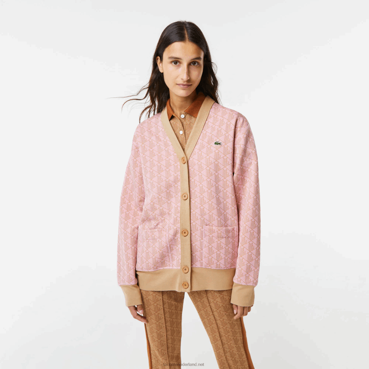 Lacoste losvallend vest met monogramprint 0828H2634 licht roze beige nxg vrouwen