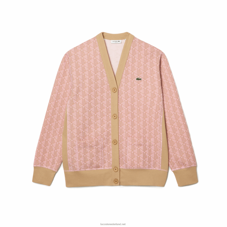 Lacoste losvallend vest met monogramprint 0828H2634 licht roze beige nxg vrouwen