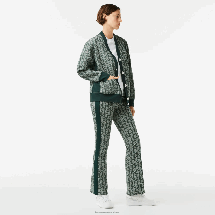 Lacoste losvallend vest met monogramprint 0828H2635 groenbeige 7m4 vrouwen