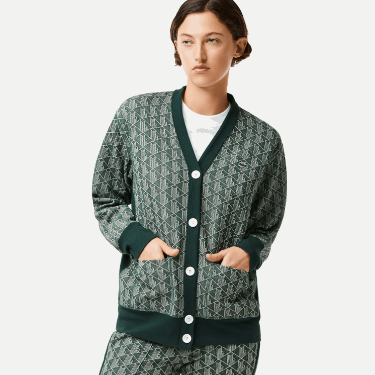 Lacoste losvallend vest met monogramprint 0828H2635 groenbeige 7m4 vrouwen