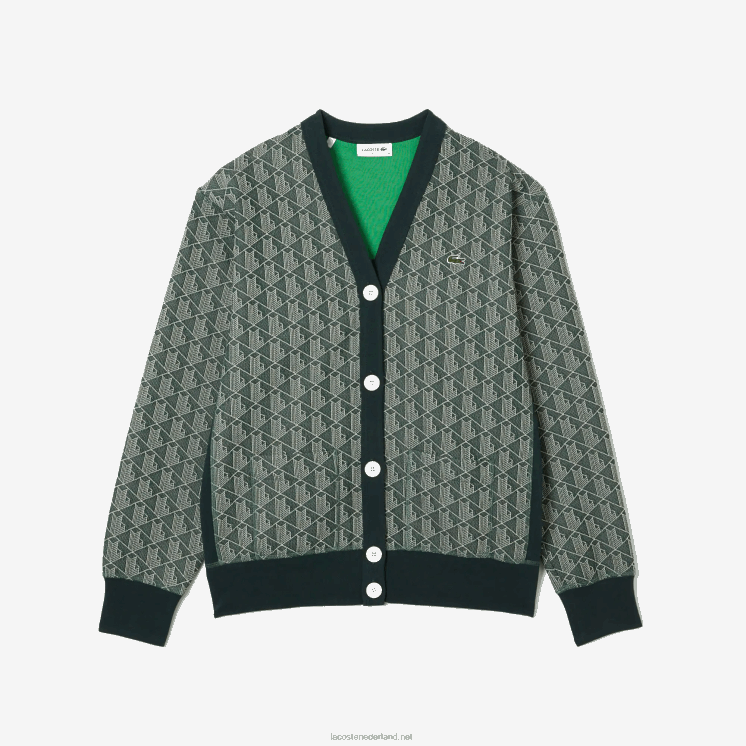 Lacoste losvallend vest met monogramprint 0828H2635 groenbeige 7m4 vrouwen
