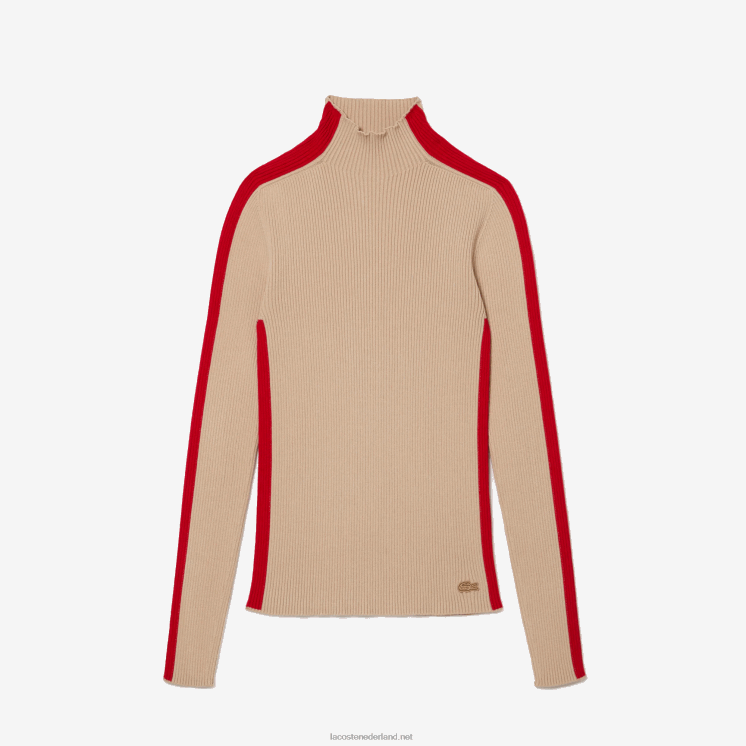Lacoste naadloze trui met contrasterende banden 0828H2657 beige rood vs vrouwen