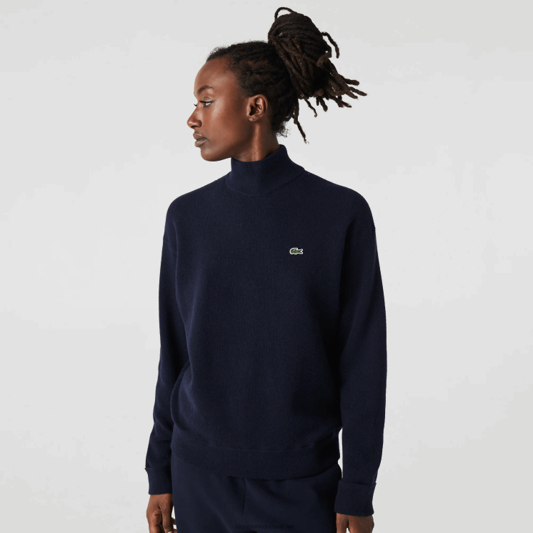 Lacoste wollen trui met hoge hals 0828H2650 marineblauw 166 vrouwen