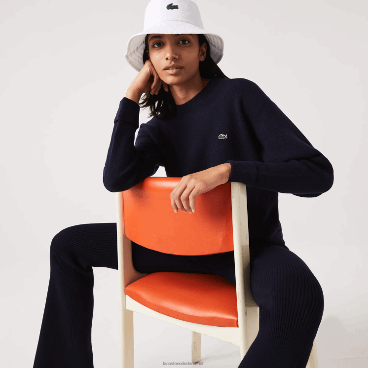 Lacoste wollen trui met ronde hals 0828H2639 marineblauw 166 vrouwen