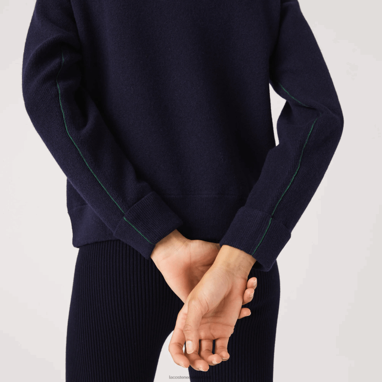 Lacoste wollen trui met ronde hals 0828H2639 marineblauw 166 vrouwen